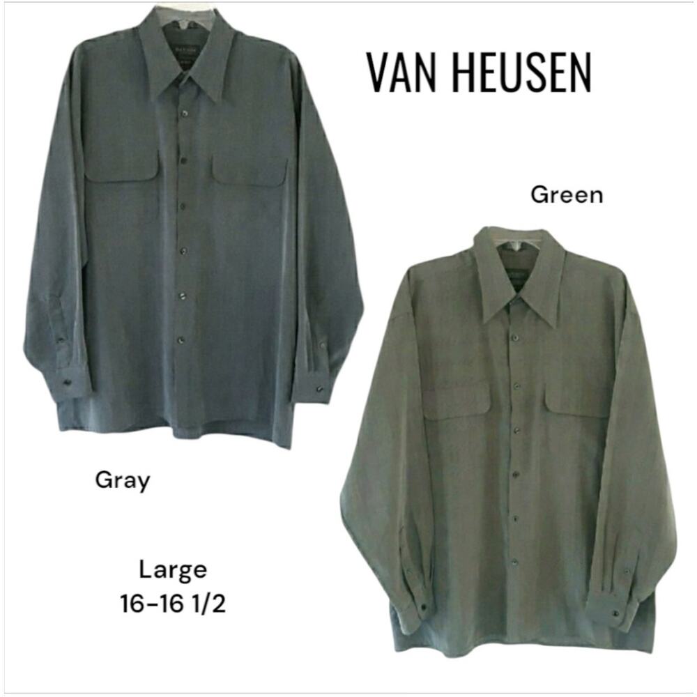 Van Heusen Green Gray Button Dress Shirts